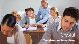  Presentation with students walking to class - Theme having education test - students learning together in class background and a  colored foreground