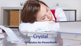  Presentation with tired - Slides having education test - tired woman sleeping on books background and a  colored foreground