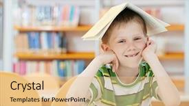  Presentation with theme - Slide set featuring education theme happy smiling child background and a  colored foreground