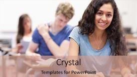  Presentation with public works students - PPT layouts featuring education thinking - smiling students working background and a coral colored foreground