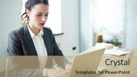  Presentation with hotel front office - Slide set featuring education update - young office worker sitting background and a  colored foreground