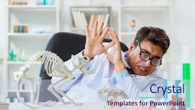  Presentation with veterinary - PPT layouts featuring education veterinary - funny scientist with cat skeleton background and a sky blue colored foreground