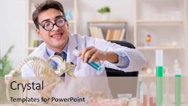  Presentation with veterinary - Theme enhanced with education veterinary - funny scientist with cat skeleton background and a soft green colored foreground