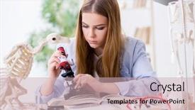  Presentation with animal - Slide set featuring education veterinary - student examining animal skeleton background and a soft green colored foreground