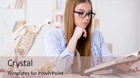  Presentation with animal - Cool new slides with education veterinary - student examining animal skeleton backdrop and a coral colored foreground