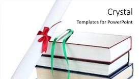  Presentation with medal - Colorful presentation design enhanced with education with diploma and books backdrop and a white colored foreground