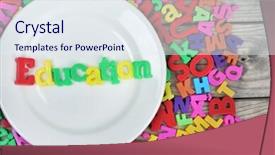  Presentation with magnetic - PPT layouts featuring education word on white plate and magnetic letters background and a sky blue colored foreground