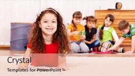  Presentation with carpet - Slides consisting of educational activities - cheerful curly girl laying background and a lemonade colored foreground
