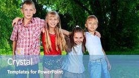  Presentation with children - PPT theme enhanced with educational activities - group of cheerful children background and a  colored foreground