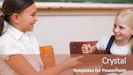  Presentation with classroom tests - Audience pleasing theme consisting of educational activities - smiling schoolgirls playing backdrop and a  colored foreground