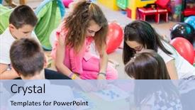  Presentation with educational kindergarten - Colorful slides enhanced with educational activity in the classroom backdrop and a light blue colored foreground