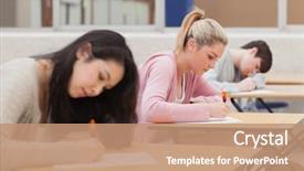  Presentation with educational assessment - Amazing presentation having educational assessment - student sitting at desks writing backdrop and a coral colored foreground