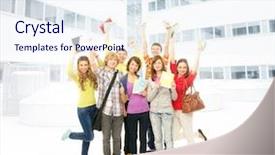  Presentation with school building - Slide set consisting of educational background - group of smiling teenagers staying background and a sky blue colored foreground