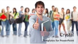  Presentation with students - Audience pleasing presentation theme consisting of educational background - group of students backdrop and a light blue colored foreground