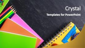  Presentation with school facility - PPT layouts consisting of educational background - school supplies close-up background and a  colored foreground