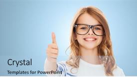  Presentation with education cute - Audience pleasing presentation theme consisting of thumbs up gesture over blue backdrop and a light blue colored foreground