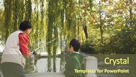  Presentation with fishing - Slide set featuring educational gap - father and son fishing together background and a tawny brown colored foreground