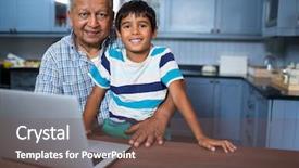  Presentation with grandfather - Cool new theme with educational gap - portrait of grandfather with boy backdrop and a tawny brown colored foreground