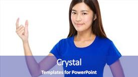  Presentation with gap - Cool new slide deck with educational gap - young woman with finger show backdrop and a royal blue colored foreground