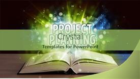  Presentation with open book - Presentation theme having educational-inscription-coming-out background and a mint green colored foreground