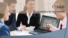  Presentation with employees images - PPT theme featuring workplace learning - manager and employees background and a coral colored foreground