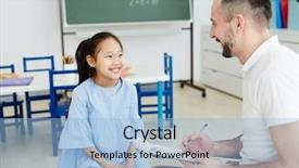  Presentation with individual psychology - Audience pleasing presentation design consisting of educational psychology - cheerful schoolgirl looking at her backdrop and a light blue colored foreground