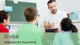  Presentation with educational psychology - Beautiful presentation featuring educational psychology - contemporary teacher pointing at one backdrop and a mint green colored foreground