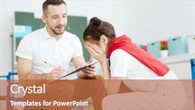  Presentation with high school psychology - PPT theme featuring educational psychology - crying girl sitting on chair background and a coral colored foreground