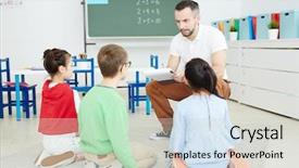  Presentation with educational psychology - Amazing presentation theme having educational psychology - three learners sitting backdrop and a light gray colored foreground
