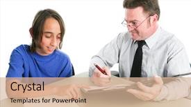  Presentation with educational psychology - Slide deck having educational psychology - young hispanic boy talking background and a coral colored foreground