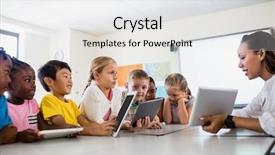  Presentation with educational technology - Audience pleasing theme consisting of educational technology - teacher having lesson with tablet backdrop and a white colored foreground