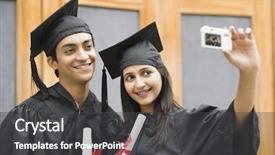  Presentation with graduation black graduate hat - Cool new presentation theme with educational theme - couple in graduation gown taking backdrop and a dark gray colored foreground