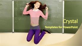  Presentation with educational assessment - Audience pleasing PPT theme consisting of educational theme cheerful schoolboy jumping backdrop and a tawny brown colored foreground