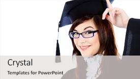  Presentation with academic - Amazing presentation theme having educational theme graduating student girl backdrop and a light gray colored foreground
