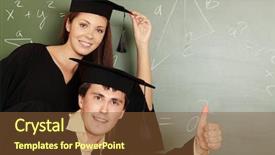  Presentation with academic - Theme having educational theme graduating students background and a tawny brown colored foreground