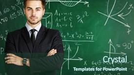  Presentation with teacher - Presentation theme consisting of educational theory - portrait of young teacher background and a ocean colored foreground