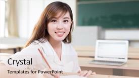  Presentation with female college student uti - Slide set consisting of educaton - asian beautiful female student study background and a  colored foreground