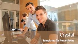  Presentation with class - Theme consisting of educator helping student in training background and a coral colored foreground