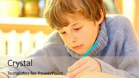  Presentation with homework - PPT theme having edutainment - boy doing homework on bed background and a lemonade colored foreground