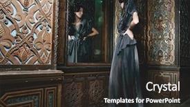  Presentation with business woman standing on maze - Beautiful slide set featuring edwardian - young beautiful brunette woman standing backdrop and a dark gray colored foreground