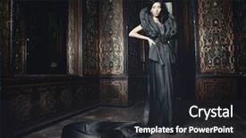  Presentation with room - Cool new slide deck with edwardian - young beautiful brunette woman standing backdrop and a dark gray colored foreground