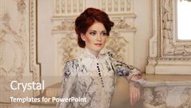  Presentation with room - Presentation theme featuring edwardian - young beautiful woman standing background and a coral colored foreground