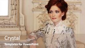  Presentation with room - Slide set having edwardian - young beautiful woman standing background and a coral colored foreground