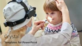  Presentation with examination - Presentation design with eear-nose-throat-medical-examination background and a coral colored foreground