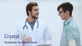  Presentation with listening - Presentation design enhanced with effective listening - doctor gives advice to his background and a sky blue colored foreground