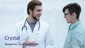  Presentation with patient - Beautiful presentation design featuring effective listening - doctor gives advice to his backdrop and a sky blue colored foreground