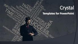  Presentation with improvement - Slide deck consisting of effective management - businessman standing over wall background and a dark gray colored foreground