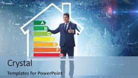  Presentation with energy efficiency - PPT theme featuring effectiveness up - businessman in energy efficiency concept background and a  colored foreground
