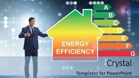  Presentation with energy efficiency - Cool new presentation with effectiveness up - businessman in energy efficiency concept backdrop and a  colored foreground