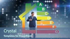  Presentation with energy efficiency - Theme with effectiveness up - businessman in energy efficiency concept background and a ocean colored foreground